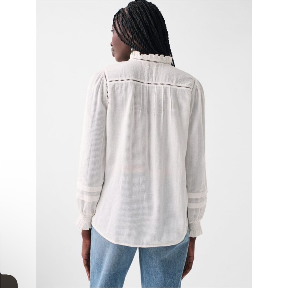 Faherty Willa Button Front Peasant Blouse Top White NWT Size S - Picture 2 of 8